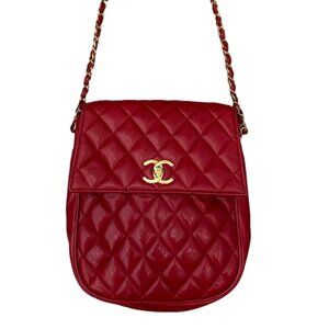 Chanel Red Quilted Crossbody Bag with Gold Chain